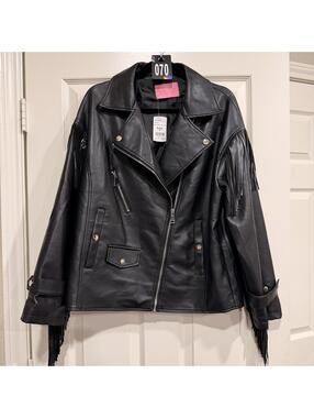 #70 AZALEA WANG Faux Leather Fringe Moto Jacket NWT MSRP $149 sz. M western